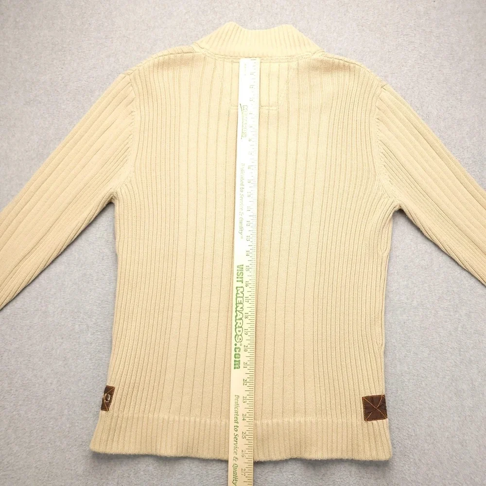 Eddie Bauer Sweater Mens‎ M Beige Ribbed Cotton Mock Neck Henley Knit Pullover - Picture 7 of 11